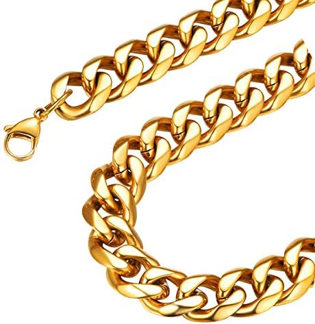 FOCALOOK 3/6/9/12 MM Curb Cuban Chain Necklace for Men Jewelry, 316L Stainless Steel/18K Gold Plated/Black Chain Necklace, 18", 20", 22", 24", 26", 28", 30"