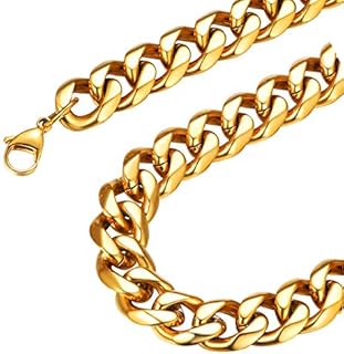 FOCALOOK 3/6/9/12 MM Curb Cuban Chain Necklace for Men Jewelry, 316L Stainless Steel/18K Gold Plated/Black Chain Necklace, 18", 20", 22", 24", 26", 28", 30"