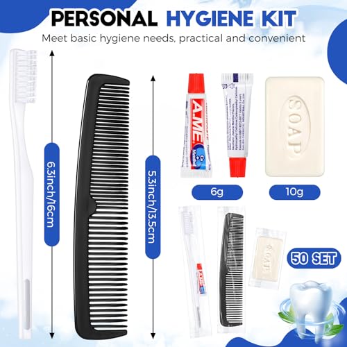 50 Sets Toiletry Kit Bulk Basic Toiletry Kits Homeless Care Package Supplies Include 50 Toothbrush 50 Toothpaste 50 Combs 50 Soap Personal Hygiene Kit for Men, Women, Travel, Charity, Business - Image 3