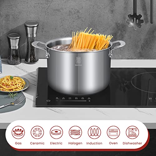 Roydx Stainless Steel Stock Pot, Saucepan With Glass Cookware Lid Tri-Ply Soup Pot Induction Pot Compatible With All Stovetop, Pans For Cooking Kitchen Dishwasher Oven Safe 7Qt #TOP2