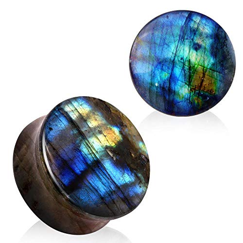 Covet Jewelry Aaa Grade Natural Labradorite Stone Saddle Plug (2Ga) #TOP17