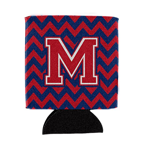 Caroline's Treasures CJ1054-MCC Letter M Chevron Yale Blue and Crimson Can or Bottle Hugger Cooler Washable Drink Sleeve Collapsible Beverage Insulated Holder, Can Hugger, Multicolor