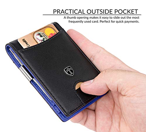 Travando Money Clip Wallet Atlanta Mens Front Pocket Slim Rfid Blocking - Credit Card Holder - Mini Bifold (Smooth Leather, Blue) #TOP3