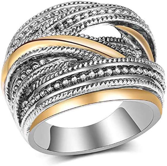 2 Tone Intertwined Crossover Statement Ring Fashion Chunky Band Rings Intertwined Crossover Rings Gold Silver Statement Rings Jewelry Gifts Jewelry-Making-Patterns 7