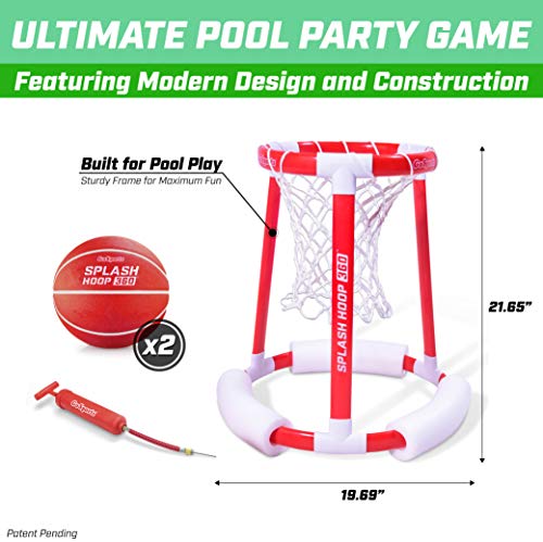 GoSports Splash Hoop 360 Floating Pool Basketball Game - Includes Hoop, 2 Balls and Pump - Red