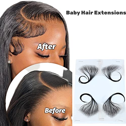 Soft & Natural Fake Baby Hair Edges For Black Women, Lace Edges Hair Extensions, Handmade Real Human Hair Pieces, Natural Black Color 4 Pieces #TOP1