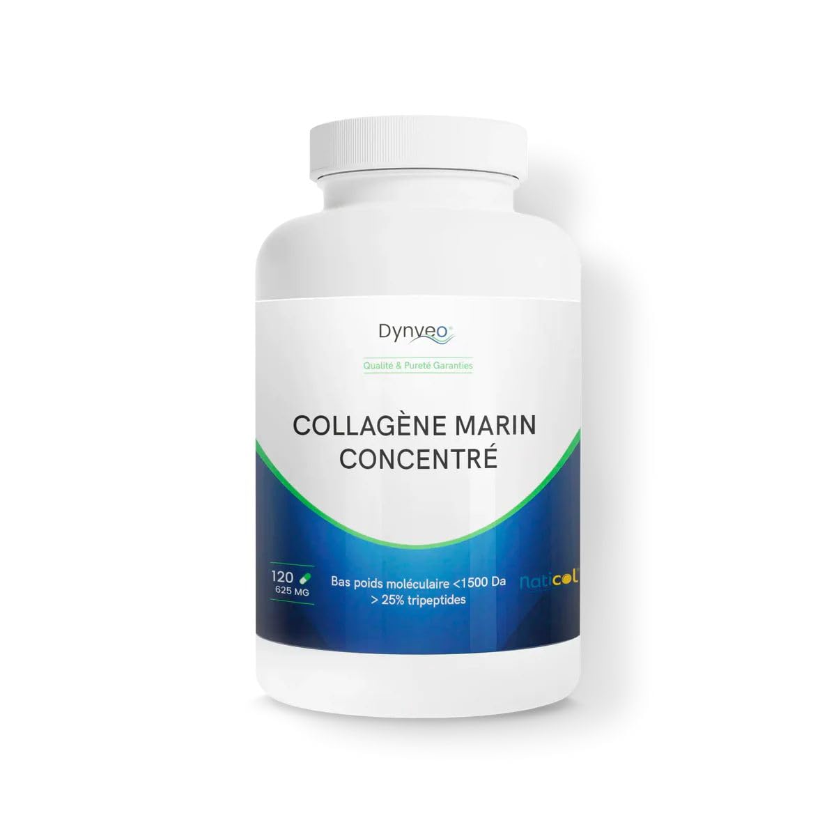 Collagène marin concentré Naticol® - Type 1 - Anti-âge peau, fermeté & hydratation - Résultats visibles dès 1 mois - Assimilation optimale - 120 gélules - 2 à 4 gélules par jour - Dynveo
