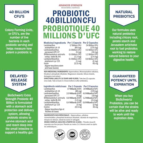 Probiotic 40 Billion CFU - Synbiotics Gut Health - Proudly Canadian Made - Bloating Relief & Digestive Health Support - Guaranteed Potency Probiotics for Men & Women - Shelf Stable, Non-GMO, 60ct - 3