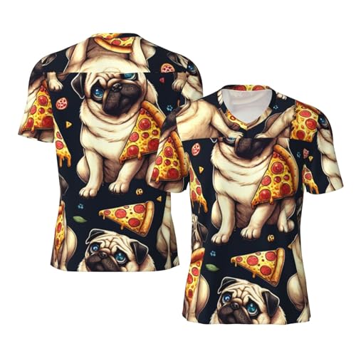 Stylish Athletic Sports Jersey Pug-Dogs-Yummy-Pizza Men's Rugby Jersey Small Black