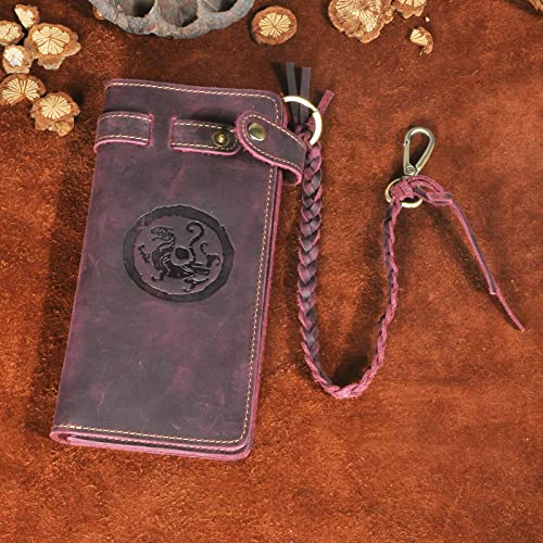 Womens Genuine Leather Bifold Organizer Checkbook Wallet Vintage Style Card Case (1 Wine Dragon)2