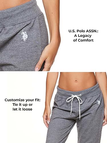 U.S. Polo Assn. Womens French Terry Jogger Sweatpants (Charcoal Heather, Large)