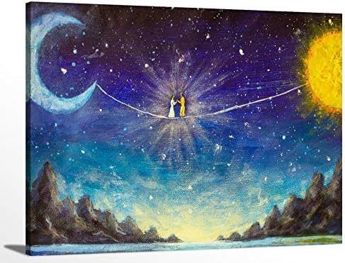 Pareja entre el sol y la luna pintura al óleo Amor Amantes románticos estrellas cielo arte de pared Galería de arte envuelto en lienzo para el