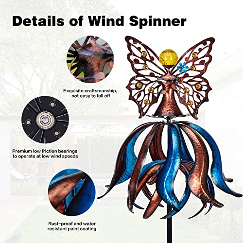 image for Kircust Solar Wind Spinner, Extra-Large Tulip Garden Windmill Spinners