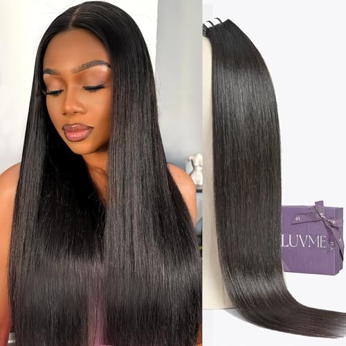 LUVME Invisible Tape in Hair Extensions Human Hair 18 Inch 50g 25pcs Silky Straight Natural Black Double Sided Tape Extensions