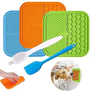 Dog Licking Mat, 3 Pcs Large Licking Mat for Dogs with Suction for Anxiety, Peanut Butter Dog Licking Mat Slow Feeder Dispensing Treater Lick Pad for Dogs Cats Grooming Bathing and Training