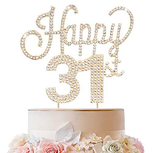 LINGTEER Happy 31st Birthday Gold Rhinestone Cake Topper - Cheers