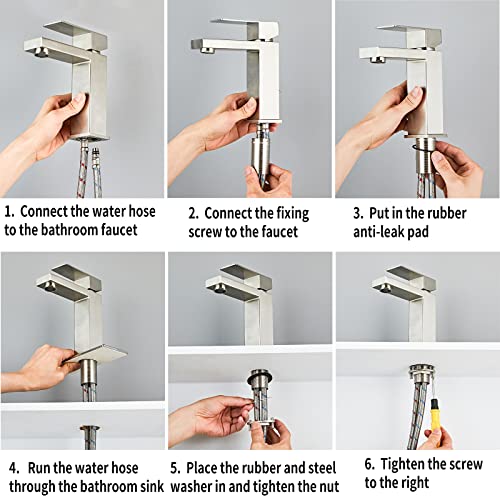 Kohonby Modern Brushed Gold Bathroom Faucet Single Hole，Single Handle Bathroom Sink Faucet Stainless Steel Commercial Bathroom Faucet With Deck Plate 1 Or 3 Hole (Brushed Gold) #TOP5