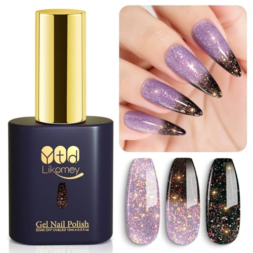 YTD Likomey Brocade Glitter Color Changing Gel Nail Polish,15ml G...