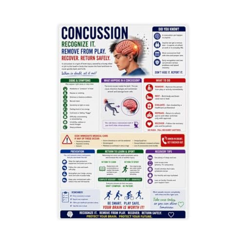 DADADADANIU Concussion Awareness Infographic Poster Head Injury Safety Wall Decoration Poster Family Bar Restaurant Garage Cafe Art Sign Gift Unframe 12x18inch