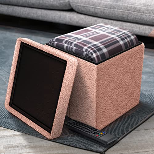 Sorbus Teddy Fabric Storage Ottoman - 15 Inch Foldable Ottoman Cube - Multipurpose Cozy Ottoman, Foot Rest, Sofa Storage, Stool For Living Room, Bedroom, Dorm, Kids Room - Small Pink Ottomans With Lid #TOP1