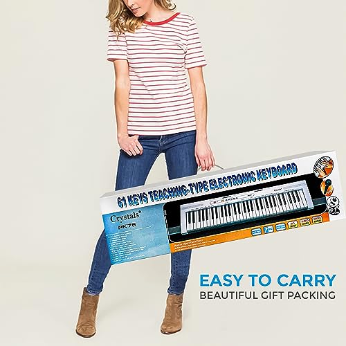 61 Keys Electronic Music Keyboard Piano, Portable Music Digital Piano with Built-in Speaker & Microphone, MP3 Workstation Music Instrument for Adult/Kids (White)
