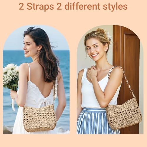 Herald Small Summer Crossbody Bags for Women, Beach Handmade Straw Woven Pocketbooks Handbag Shoulder Purse2