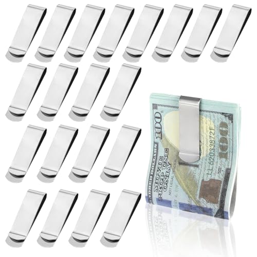 20 Stück Geldklammer Edelstahl - Herren Silber Money Clip, Metall Tragbare Geldscheinklammer für Geld Vordertasche Kreditkarte Visitenkarte Dokumente Banknote Herren