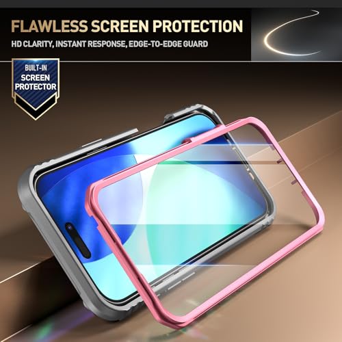Image of Poetic for iPhone Air Case with Camera Control Capture Button, [Slide Camera Cover] [Built-in Stand] [Built-in Screen Protector] Full-Body Rugged Phone Case for iPhone 17 Air 6.5 inch, Pink