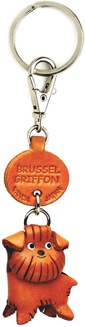 Brussels Griffon Leather Dog Small Keychain VANCA Craft-Collectible Keyring Charm Pendant Made in Japan