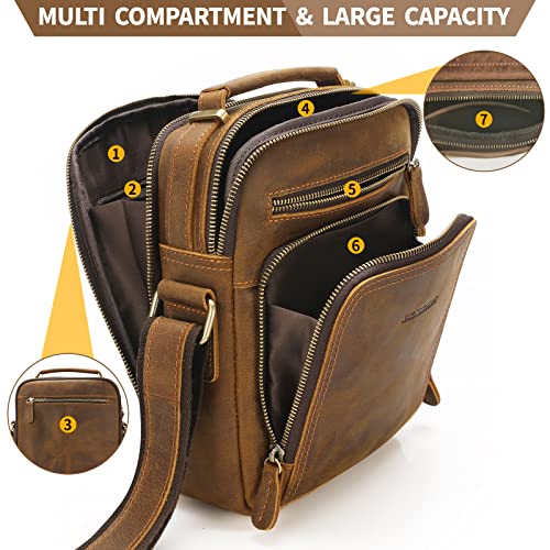 Jack&Chris Leather Messenger Bag For Men, Man Purse Crossbody Bags For Work Business, Brown #TOP2