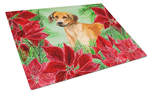 Caroline’s Treasures CK1324LCB Rhodesian Ridgeback Poinsettas Tabla de cortar, cristal, multicolor
