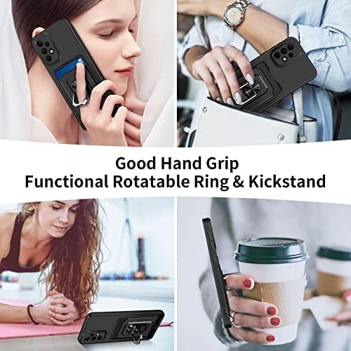 Coolden for Samsung A52s Case Samsung A52 Case with Card Holder Ring Kickstand Slim Soft TPU Silicone Shockproof Case Protective Case Wallet Case Cover for Samsung Galaxy A52s /A52 Phone Case-Black