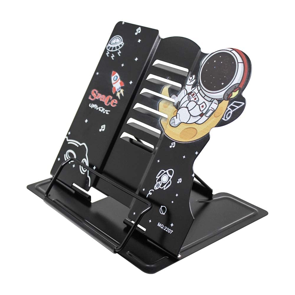 Volo Space Theme Book Stand Holder – Portable Metal Desktop Adjustable Foldable Cookbook Holder,Recipe Book Holder,Textbook Stand,Music Stand,Book Stands & Holders for Reading (Color : Black)