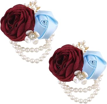 Wedding Wrist Corsage Satin Silk Artificial Roses for Bride Bridesmaids Suit for Prom Wedding Dances Anniversaries Pearl Alloy Decoration