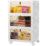 YFXCVSL 3 Tier Plastic Storage Bins with Lids 36QT, Stackable Storage Containers with Wheels, Folding Storage Boxes, Collapsible Storage Bins,...