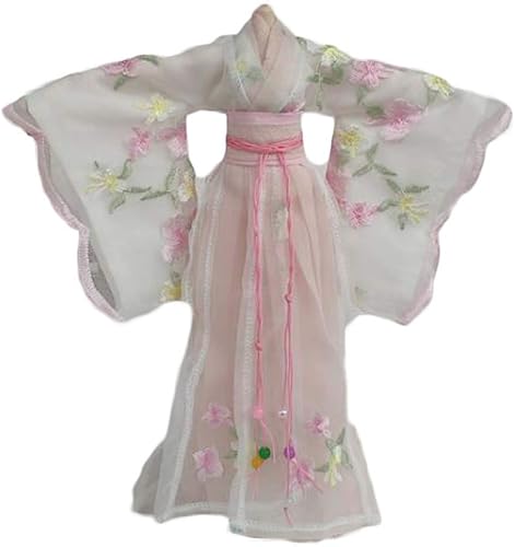 Ropa de muñeca de flora rosa hecha a mano, estilo chino, disfraz de belleza antigua, vestido de muñeca blanca, ropa de muñeca para muñeca de 11.5