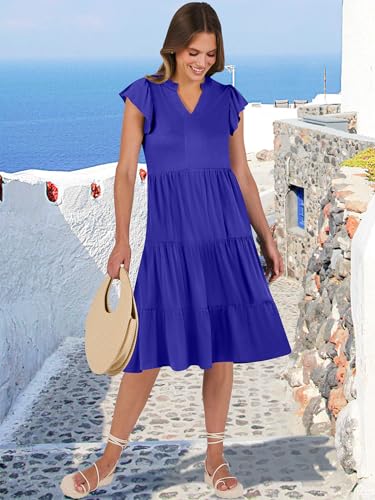 Image of ANRABESS Womens Summer Dress Ruffle Sleeve V Neck Midi Dresses Fashion Casual Fit Flowy Tiered Boho Beach Vacation Sundress