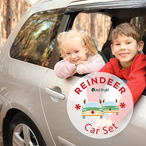 Just Bright Reindeer Car Kit With Led Lights - Easy To Install Christmas Decorations For Car Window & Grill -Includes Reindeer Antlers With Jingle Bells, Plush Red Nose, & Tail To Decorate Any Vehicle #TOP5