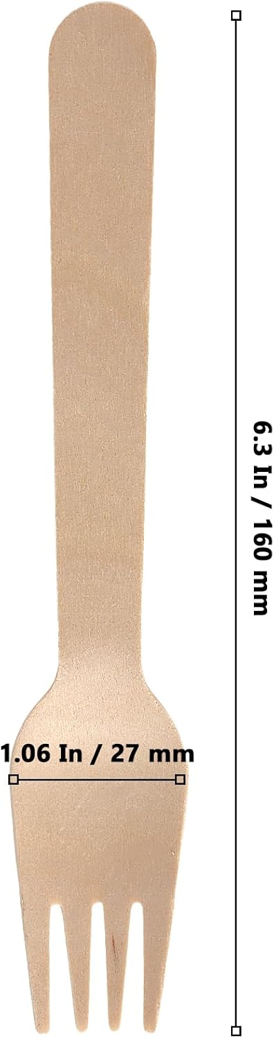 1000 PCS Wooden Forks, 6.3 Inch Natural Wood Fork Disposable Wooden Forks for Parties, Camping, Weddings, Dinner Events