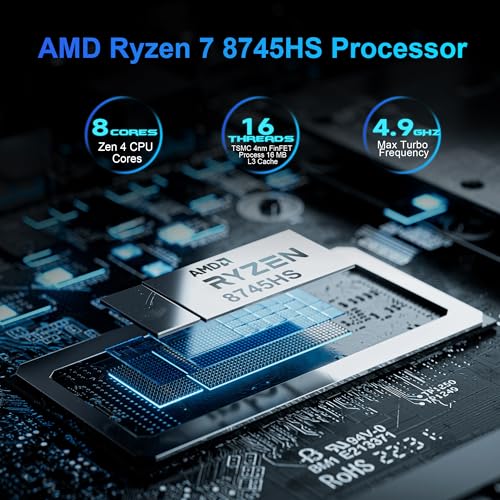 Image of Beelink SER8 Mini PC, AMD Ryzen 7 8745HS(Max 4.9GHz), 16GB DDR5 5600MHz 512GB PCIE4.0 SSD Mini Desktop Computer,Radeon 780M Graphics 12 core 2600MHz, 4K Triple Display USB4 /DP /HDMI, 2.5G LAN Micro PC