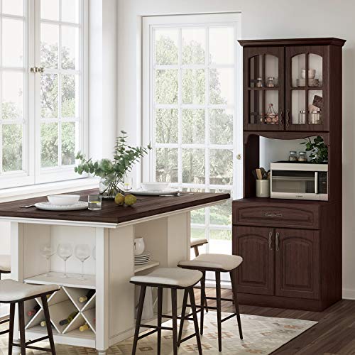 Living Skog Kitchen Storage Cabinet–Kitchen Cabinet with Storage Shelves and Microwave Stand–Pantry Cabinet-Kitchen China Cabinet–Kitchen and Pantry Hutch Cabinet (Espresso) - Thumbnail 5