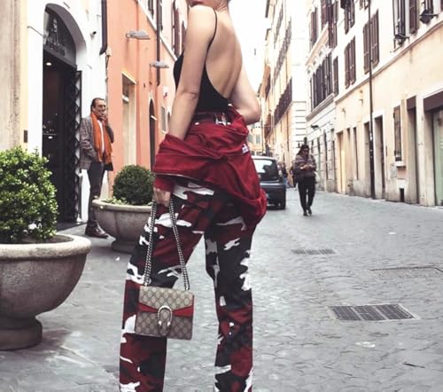 Camouflage Cargo Pants, Military Style Harem Workwear, Multi-Color Pattern Design, Casual Streetwear (US, Alpha, XX-Large, Regular, Regular, White red)3