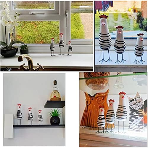 JZK 3 Pcs Wooden chicken ornaments, little chicken figurine set of 3, small kitchen window sill ornament, quirky home decoration sculpture, funny office desk ornament
