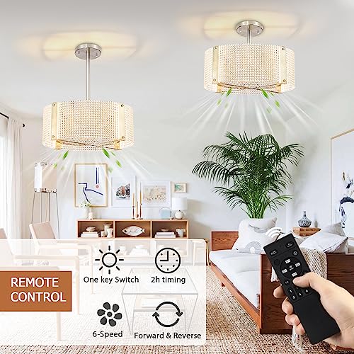 Zhizenl Ceiling Fans With Lights, Crystal Modern Flush Mount Ceiling Fan With Remote Control, Dimmable Led 6 Wind Speeds Low Profile Caged Ceiling Fan With Light For Bedroom Living Room #TOP4