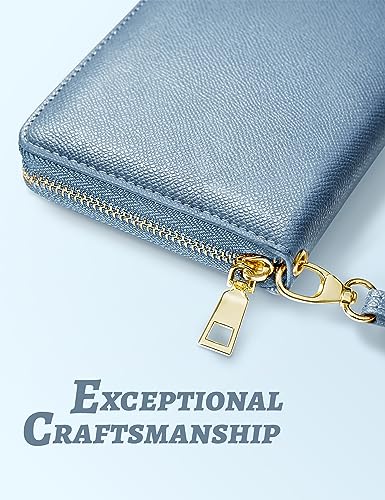 Yarnic Blue Woman Wallet Credit Card Holder Money Pockets Big Wristlet Wallet Case Coin Money Clip Organizer Purse with RFID Blocking Large Capacity with Zipper (light blue) — view 5