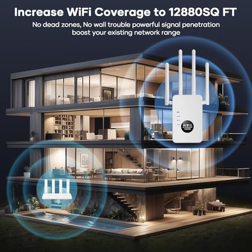 WiFi Repeater,WiFi Extender Signal Booster, 1200 Mbps Covers Up to 12880 Sq.ft and 60 Devices,6625445548978911321548746871215315477