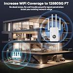 WiFi Répéteur,WiFi Booster de signal d'extension, 1200 Mbps couvre jusqu'à 12880 FP et 60 Dispositifs,WiFi Booster Dual Band 5GHz & 2.4GHZ pour la maison avec le port Ethernet (Blanc)