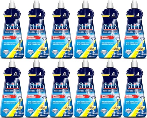 Finish Dishwashing Rinse Aid for Shinier and Drier Dishes - Lemon 400ml - Pack of 12-12 x 400ml