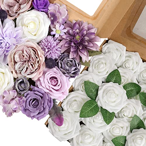 Amyhomie Artificial Flowers Combo And White Rose 25Pcs Real Looking Fake Roses W/Stem For Diy Wedding Bouquets Centerpieces Arrangements Party Baby Shower Home Decorations #TOP23