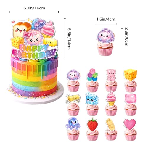 51Pcs Squishy Birthday Party Decorations Set - Kawaii Cartoon Ice Cream Bao Bun Supplies Include Balloons, Banner, Cake Topper & Cupcake Toppers for Party Girls Boy Decor by HighMount - Used condition - Image 3